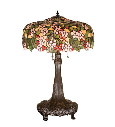 Meyda Tiffany - 15404 - Three Light Table Lamp - Tiffany Cherry Blossom - Beige Pink Red