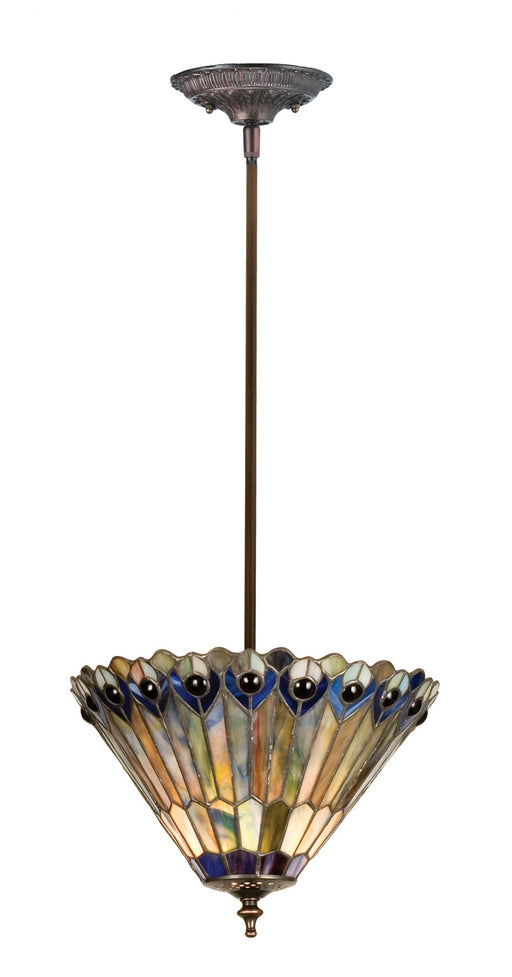 Meyda Tiffany - 23199 - One Light Semi-Flushmount - Tiffany Jeweled Peacock - Antique