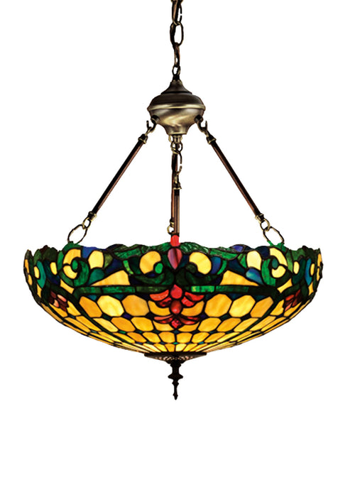 Meyda Tiffany - 26694 - Three Light Inverted Pendant - Duffner & Kimberly Colonial - Beige Burgundy Blue/Green Green