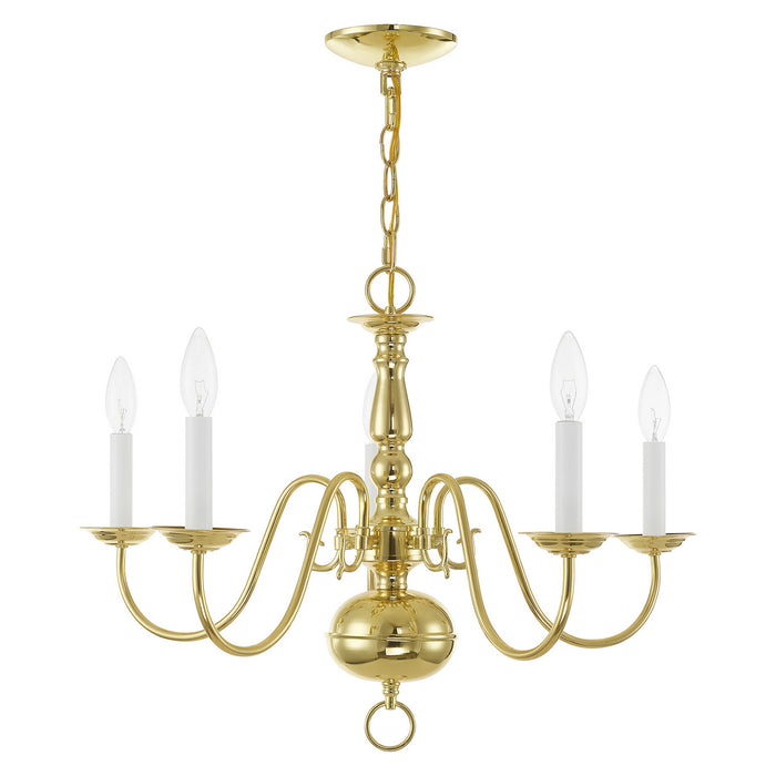 Five Light Chandelier from the Williamsburgh collection in Polished Brass finish