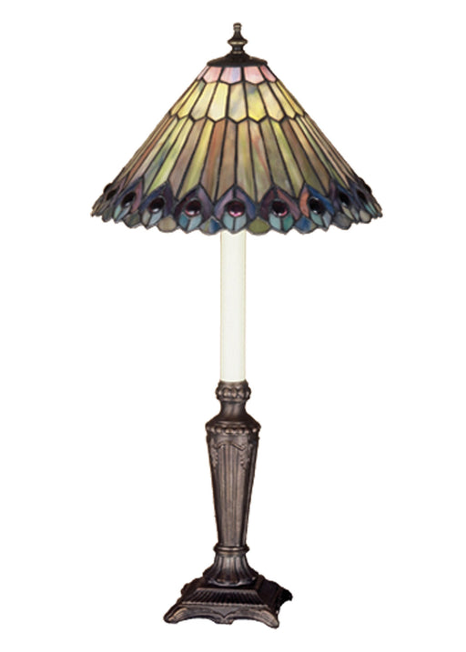 Meyda Tiffany - 47840 - One Light Table Lamp - Tiffany Jeweled Peacock - Polished Stainless Steel