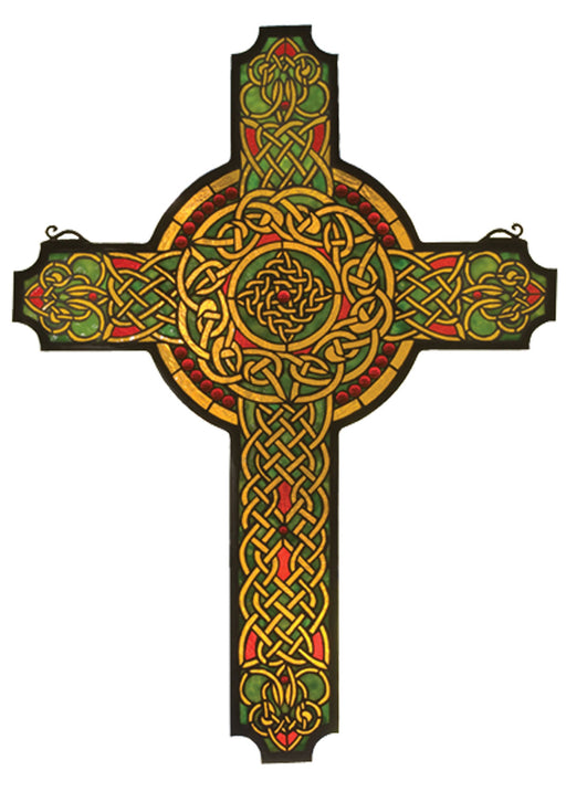 Meyda Tiffany - 79986 - Window - Jeweled Celtic Cross - Green Da Flame Red