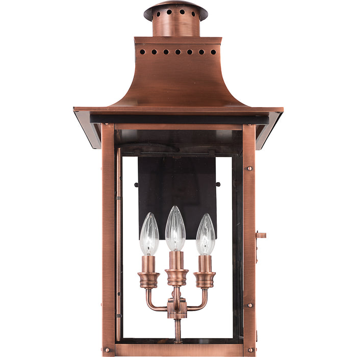 Three Light Outdoor Wall Lantern from the Chalmers collection in Aged Copper finish