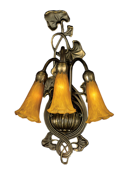 Meyda Tiffany - 17191 - Three Light Wall Sconce - Amber Pond Lily - Antique