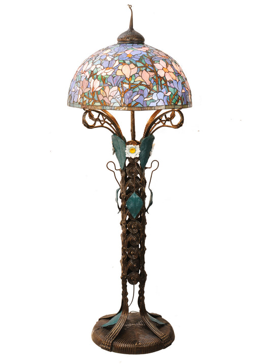 Meyda Tiffany - 49874 - Three Light Floor Lamp - Tiffany Magnolia - Antique Copper