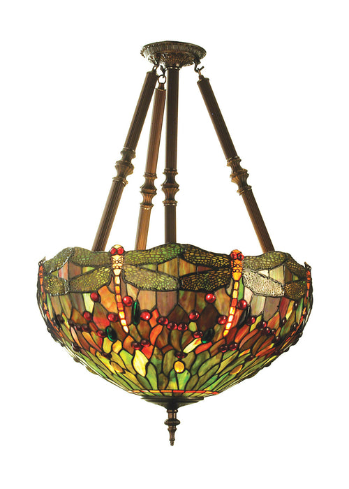 Meyda Tiffany - 69271 - Four Light Semi-Flushmount - Tiffany Hanginghead Dragonfly - Mahogany Bronze