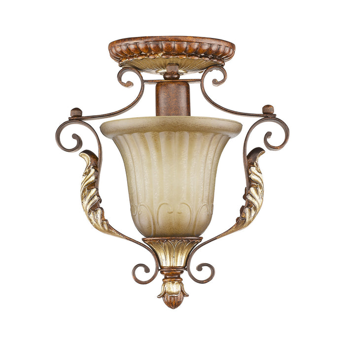 One Light Ceiling Mount from the Villa Verona collection in Verona Bronze with Aged Gold Leaf Accents finish