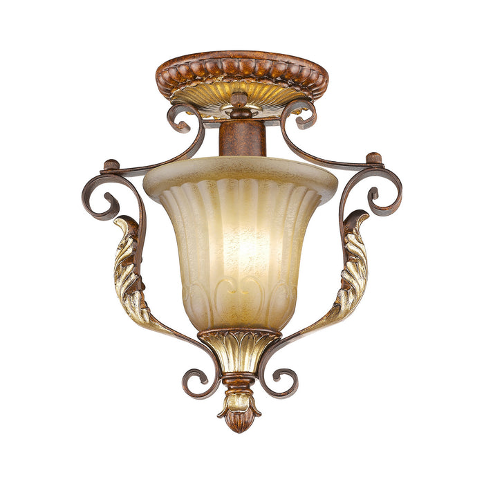 One Light Ceiling Mount from the Villa Verona collection in Verona Bronze with Aged Gold Leaf Accents finish