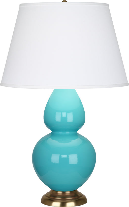 Robert Abbey - 1740X - One Light Table Lamp - Double Gourd - Egg Blue Glazed Ceramic w/ Antique Natural Brassed