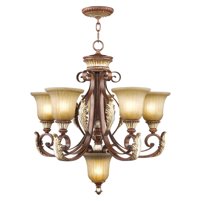 Six Light Chandelier from the Villa Verona collection in Verona Bronze with Aged Gold Leaf Accents finish
