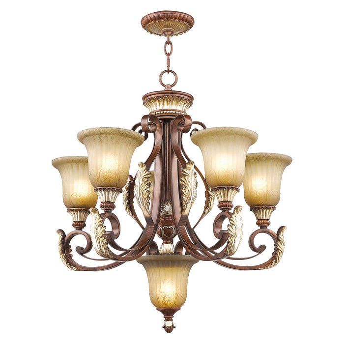 Six Light Chandelier from the Villa Verona collection in Verona Bronze with Aged Gold Leaf Accents finish