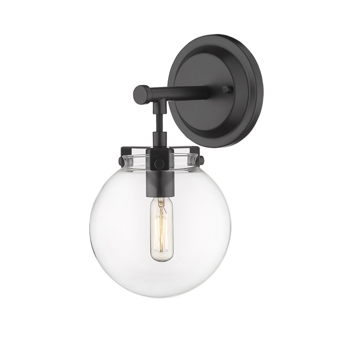 Span Bath Vanity Light shown in the Matte Black finish with a Clear shade