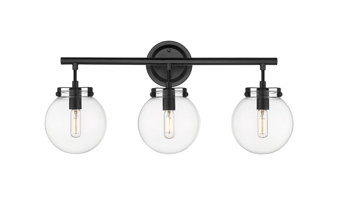 Span Bath Vanity Light shown in the Matte Black finish with a Clear shade