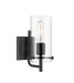 Press Bath Vanity Light shown in the Matte Black finish with a Clear shade