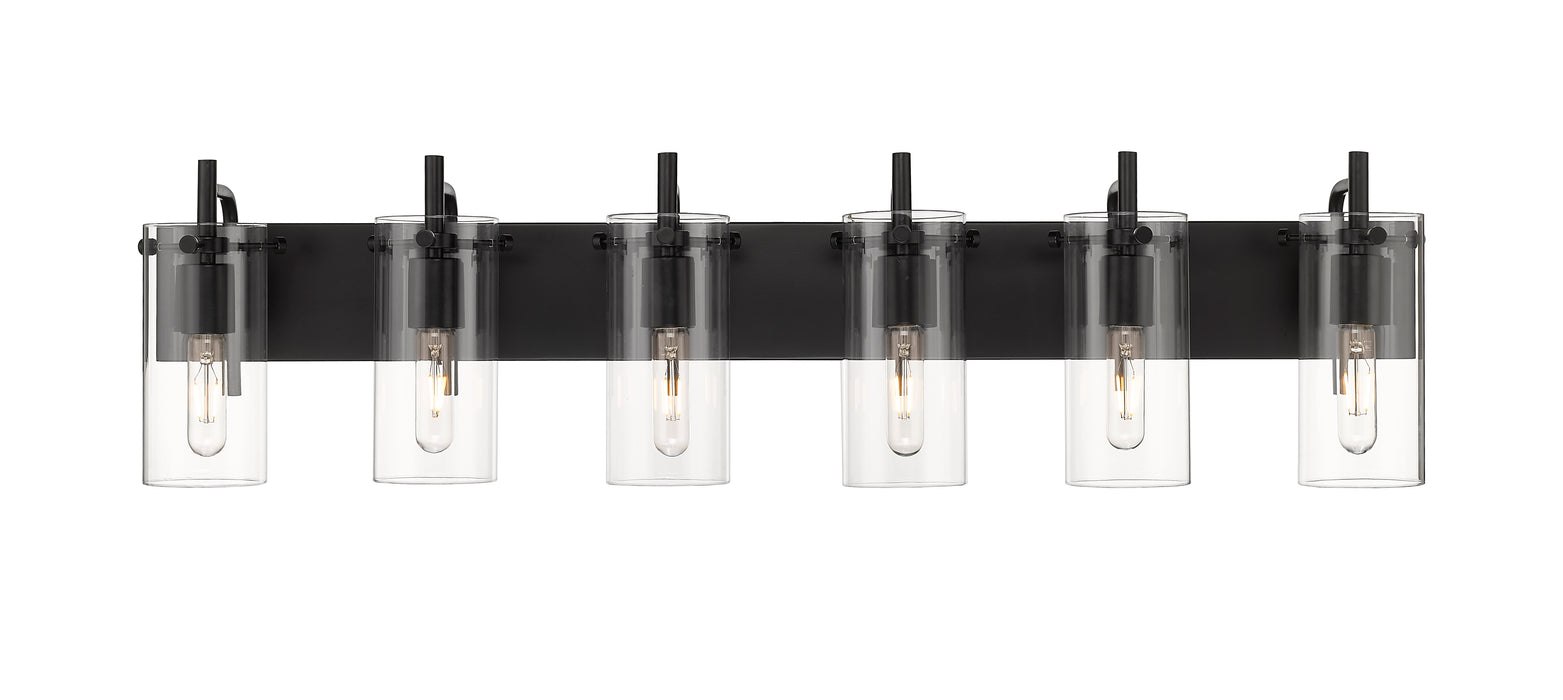 Press Bath Vanity Light shown in the Matte Black finish with a Clear shade