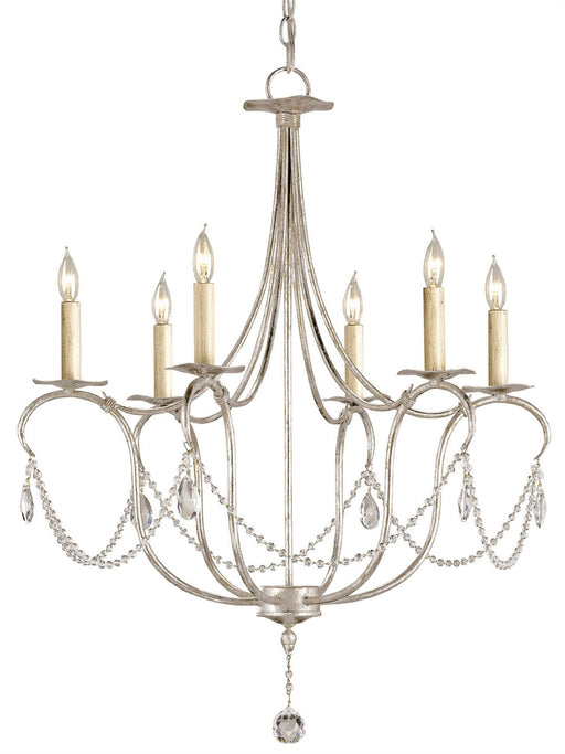 Currey and Company - 9890 - Six Light Chandelier - Crystal Lights - Silver Leaf