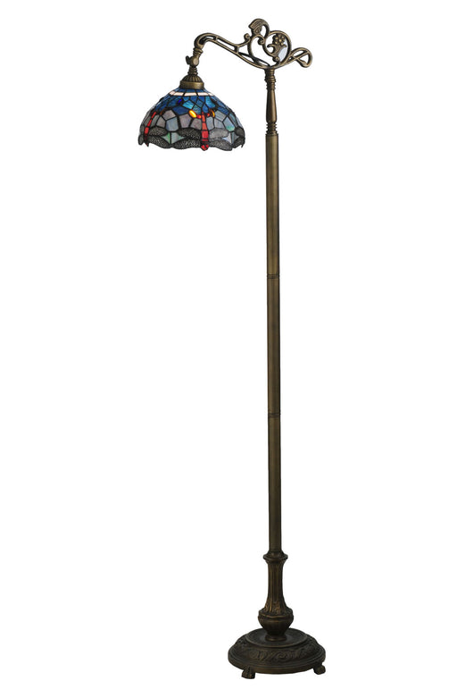 Meyda Tiffany - 119648 - One Light Bridge Arm Floor Lamp - Tiffany Hanginghead Dragonfly - Antique