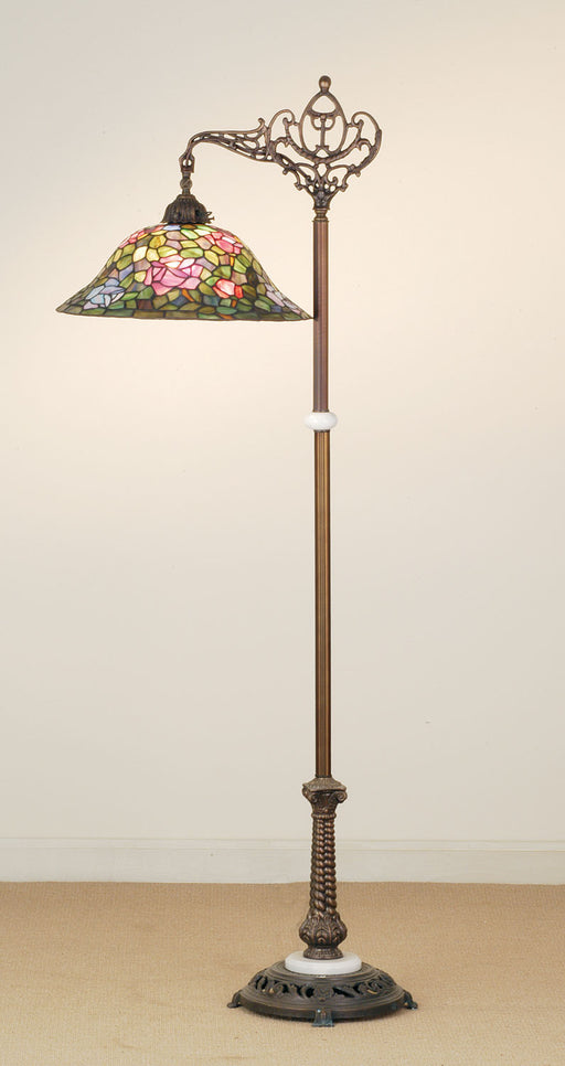Meyda Tiffany - 65831 - One Light Bridge Arm Floor Lamp - Tiffany Rosebush - Craftsman Brown