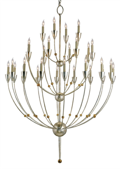 Currey and Company - 9159 - 28 Light Chandelier - Paradox - Silver Granello/Gold Leaf