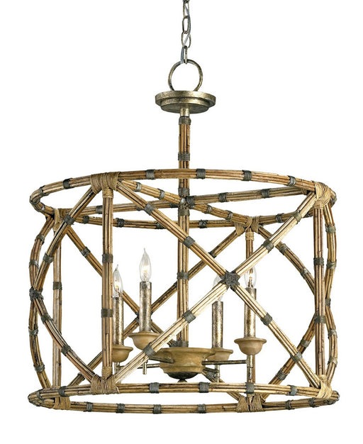 Currey and Company - 9694 - Four Light Lantern - Palm - Pyrite Bronze/Washed Wood/Natural