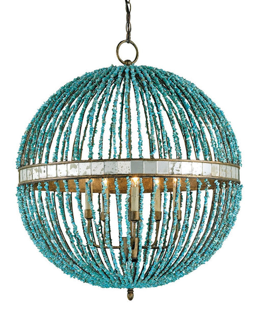 Currey and Company - 9763 - Five Light Chandelier - Alberto - Turquoise/Cupertino/Antique Mirror