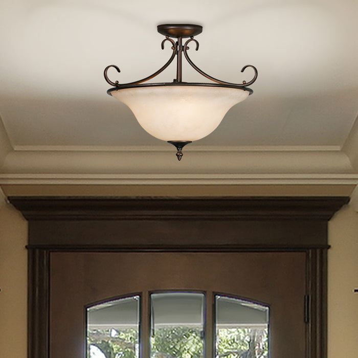 Three Light Semi-Flush Mount from the Homestead collection in Rubbed Bronze finish