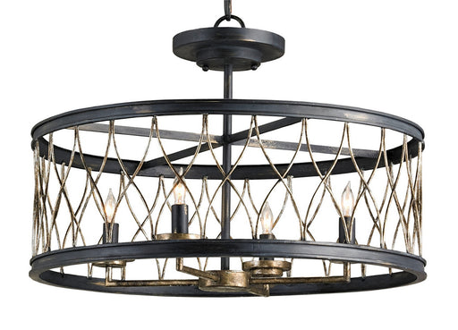 Currey and Company - 9902 - Four Light Pendant - Crisscross - French Black/Pyrite Bronze