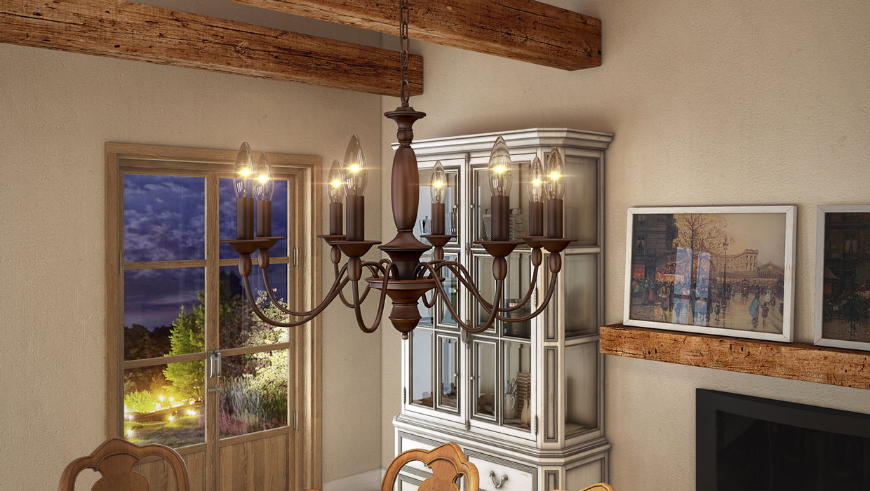 Eight Light Chandelier from the Holbrook collection in Tuscan Brown finish