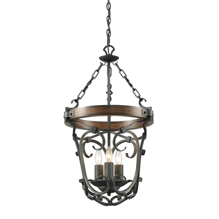 Three Light Pendant from the Madera collection in Black Iron finish