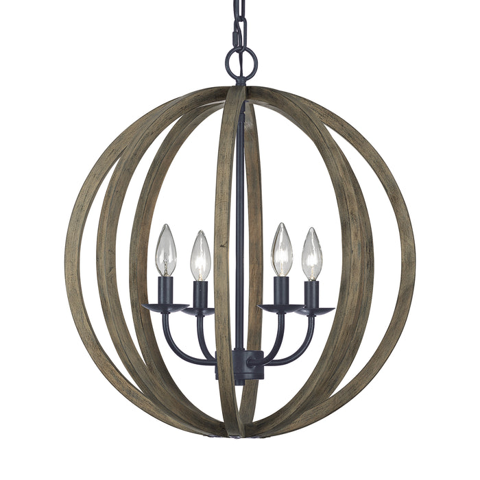Four Light Pendant from the Allier collection in Weathered Oak Wood / Antique Forged Iron finish
