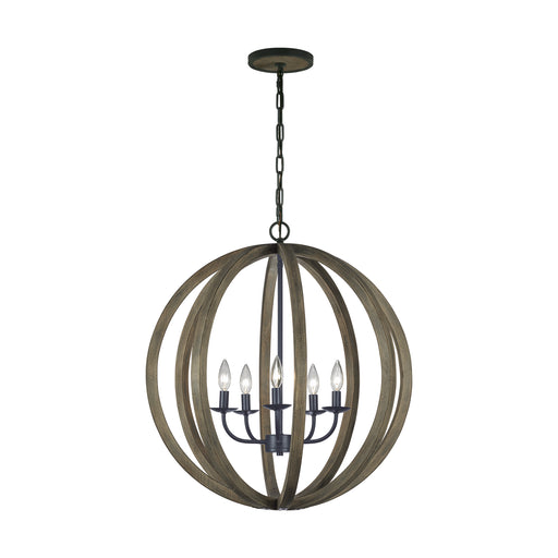 Generation Lighting - F2936/5WOW/AF - Five Light Pendant - Allier - Weathered Oak Wood / Antique Forged Iron