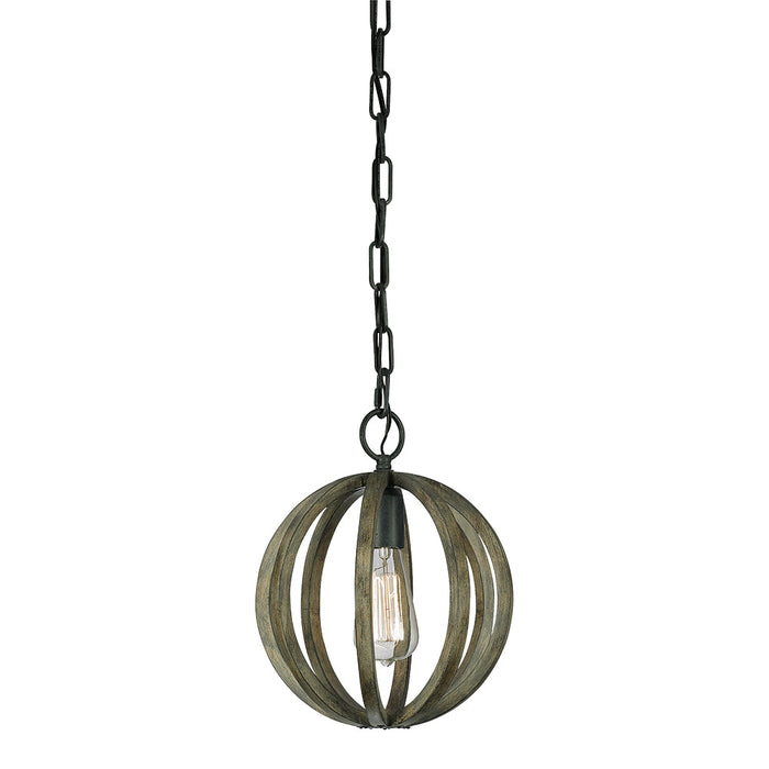 One Light Mini Pendant from the Allier collection in Weathered Oak Wood / Antique Forged Iron finish