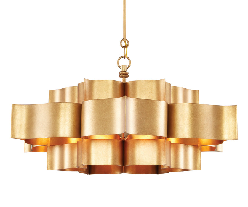 Six Light Chandelier from the Grand Lotus collection in Antique Gold Leaf finish