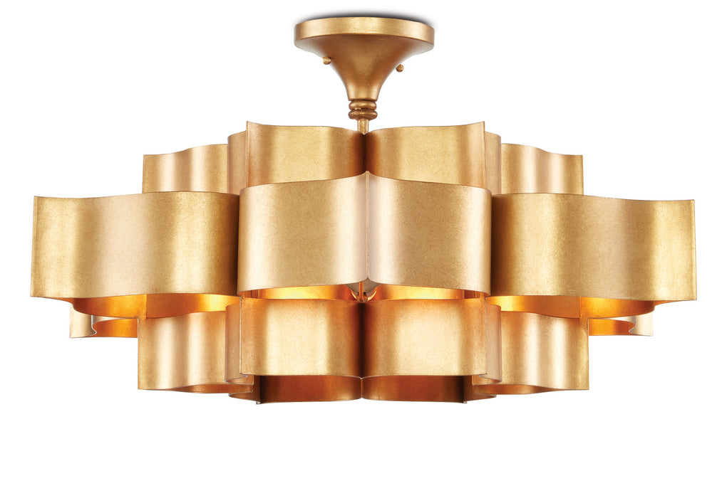 Six Light Chandelier from the Grand Lotus collection in Antique Gold Leaf finish