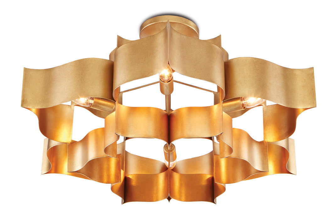 Six Light Chandelier from the Grand Lotus collection in Antique Gold Leaf finish