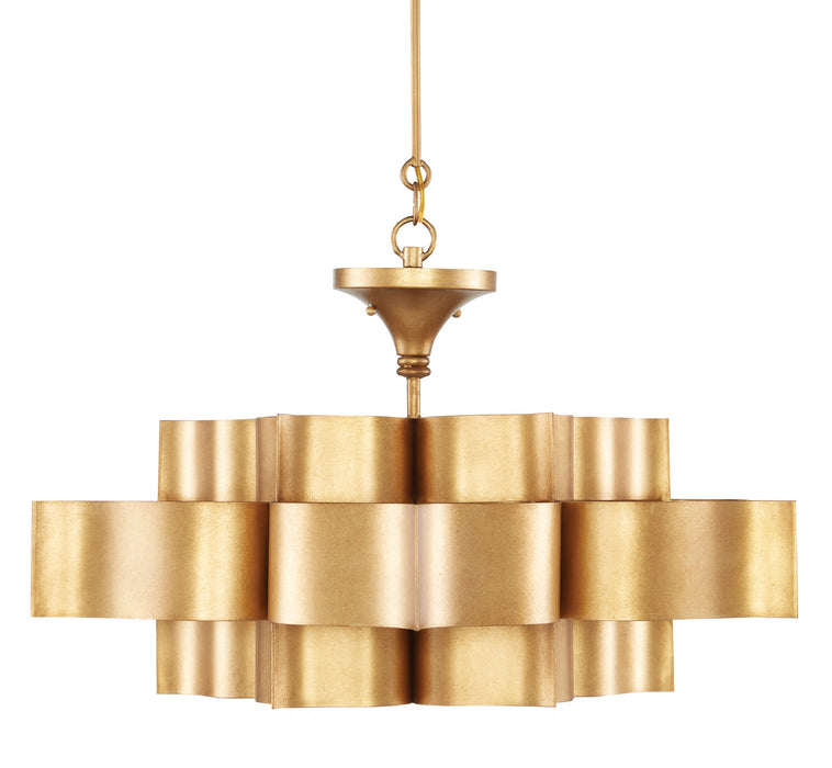 Six Light Chandelier from the Grand Lotus collection in Antique Gold Leaf finish