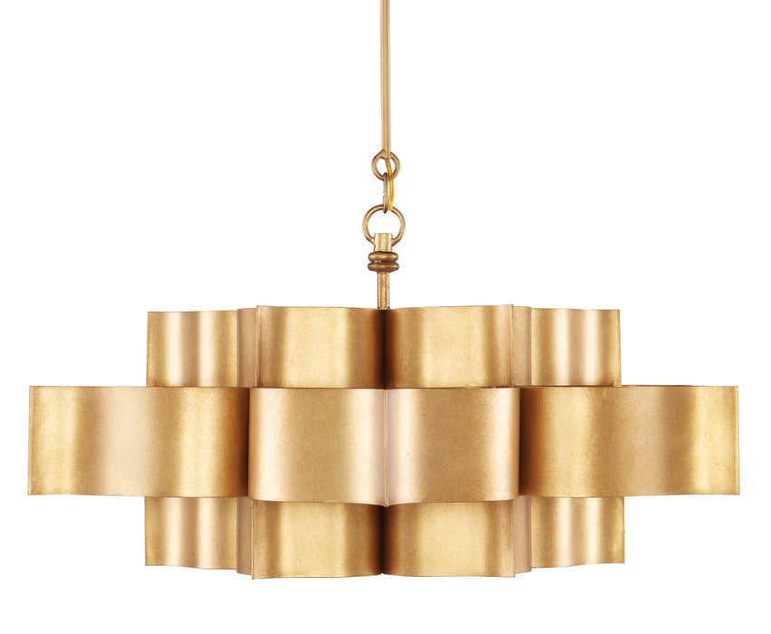 Six Light Chandelier from the Grand Lotus collection in Antique Gold Leaf finish