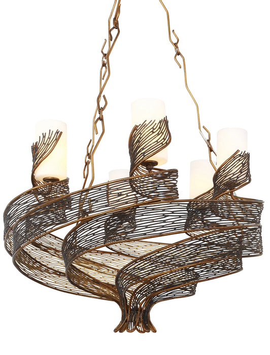 Six Light Chandelier from the Flow collection in Hammered Ore finish