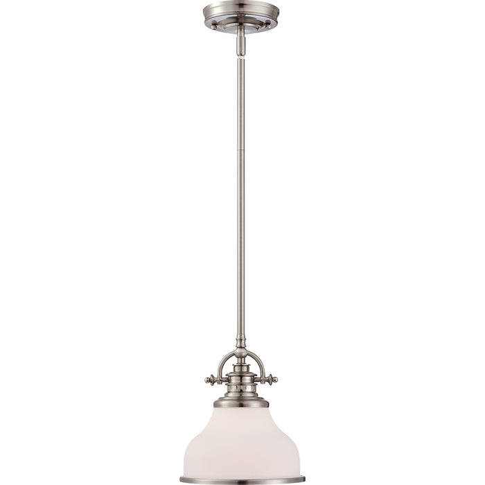 One Light Mini Pendant from the Grant collection in Brushed Nickel finish
