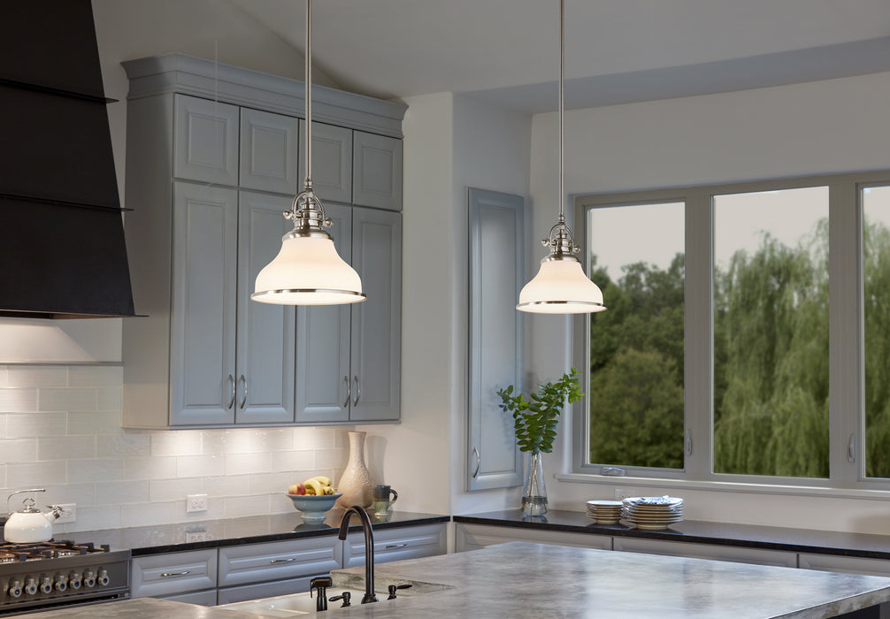 One Light Mini Pendant from the Grant collection in Brushed Nickel finish