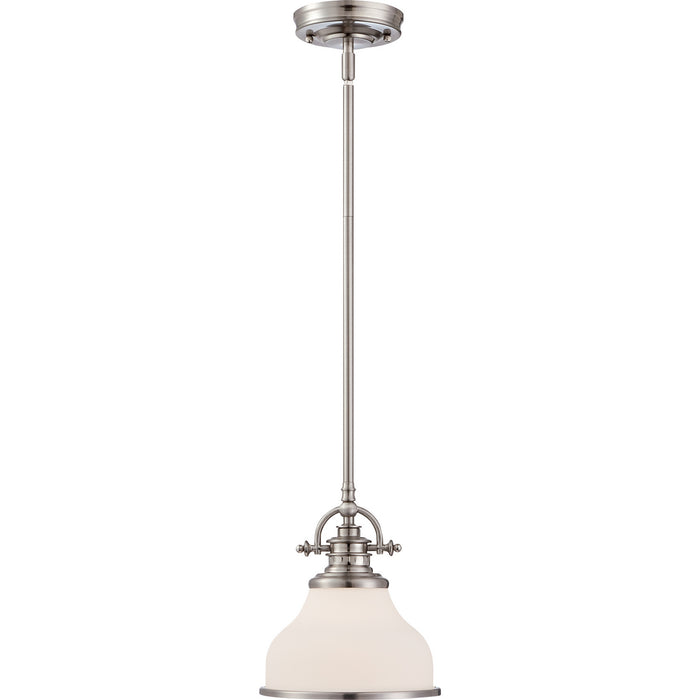 One Light Pendant from the Grant collection in Brushed Nickel finish