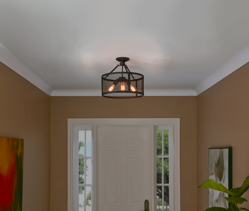 Three Light Semi-Flush Mount from the Wilder collection in Mottled Black finish