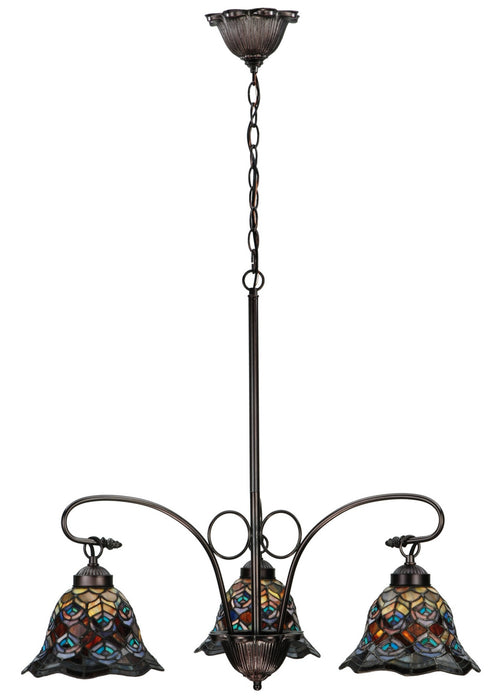 Meyda Tiffany - 140351 - Three Light Chandelier - Tiffany Peacock Feather - Mahogany Bronze