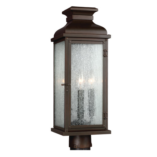 Generation Lighting - OL11107DAC - Three Light Post Lantern - Pediment - Dark Aged Copper