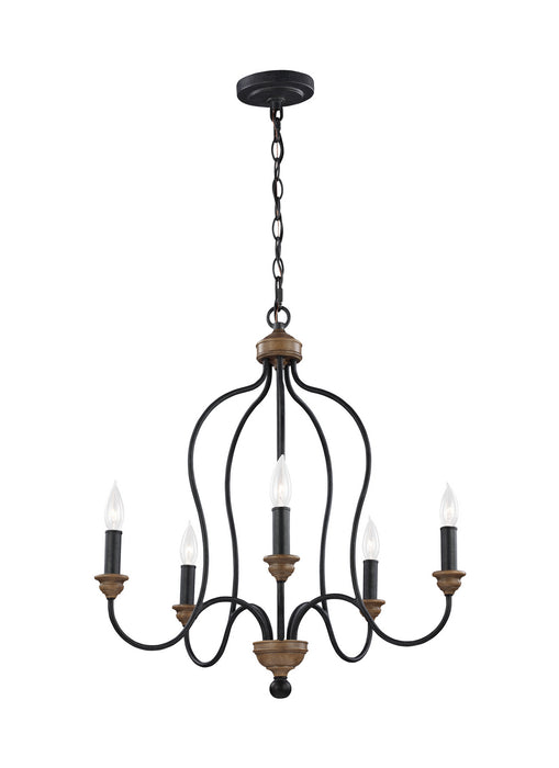 Five Light Chandelier from the HARTSVILLE collection in Dark Weathered Zinc / Weathered Oak finish