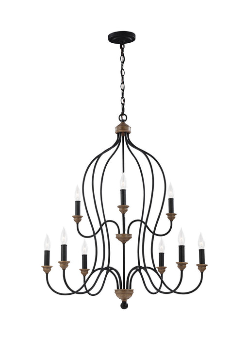 Nine Light Chandelier from the HARTSVILLE collection in Dark Weathered Zinc / Weathered Oak finish