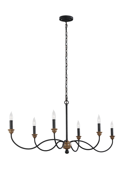 Six Light Chandelier from the HARTSVILLE collection in Dark Weathered Zinc / Weathered Oak finish
