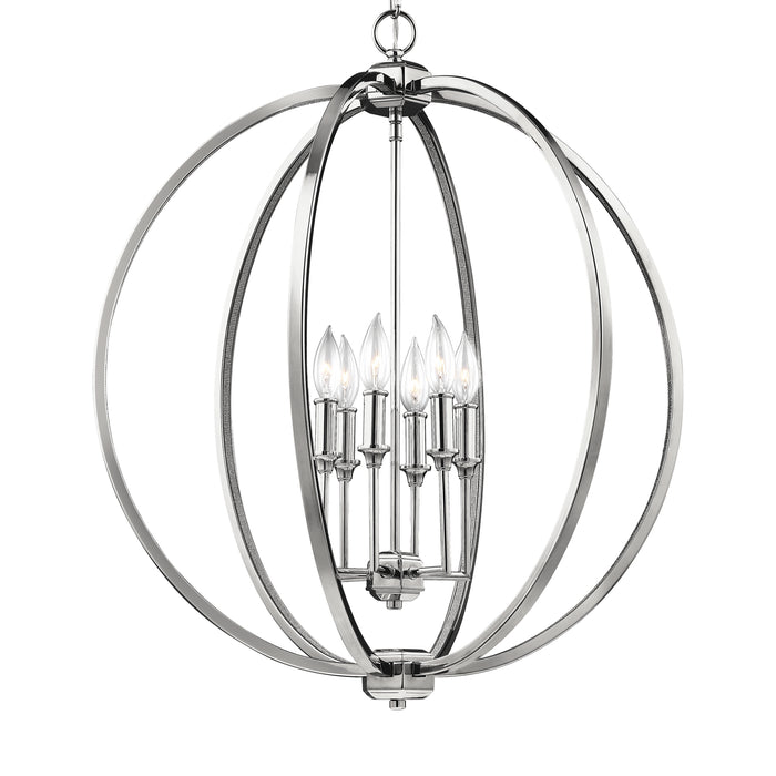 Six Light Pendant from the Corinne collection in Polished Nickel finish