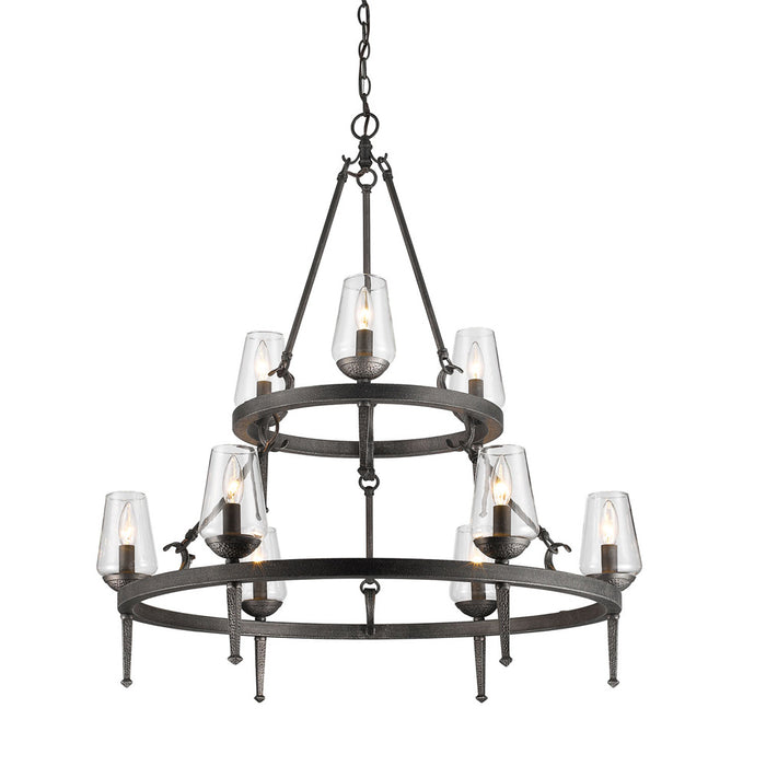 Nine Light Chandelier from the Marcellis collection in Dark Natural Iron finish