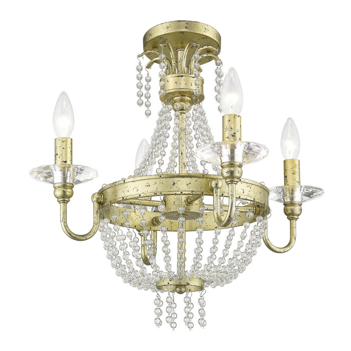 Four Light Mini Chandelier/Ceiling Mount from the Valentina collection in Hand Applied Winter Gold finish